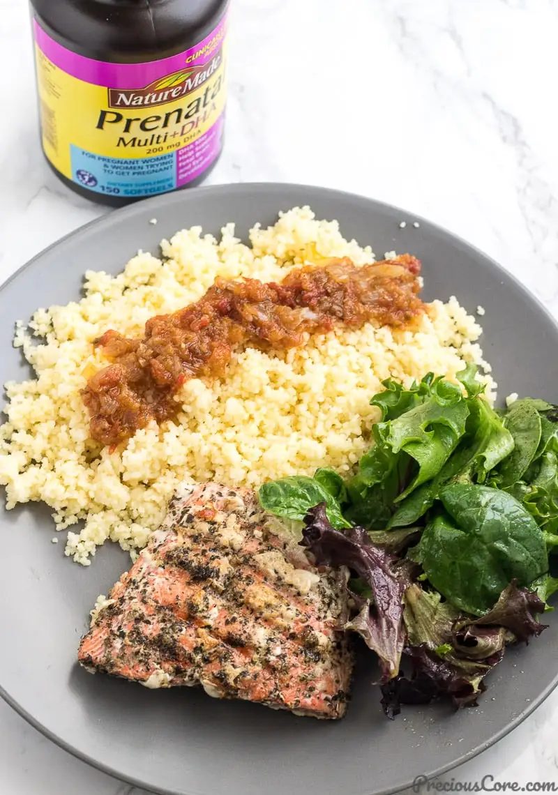 GRILLED SALMON AND VEGGIES + HOW we STAY HEALTHY DURING PREGNANCY