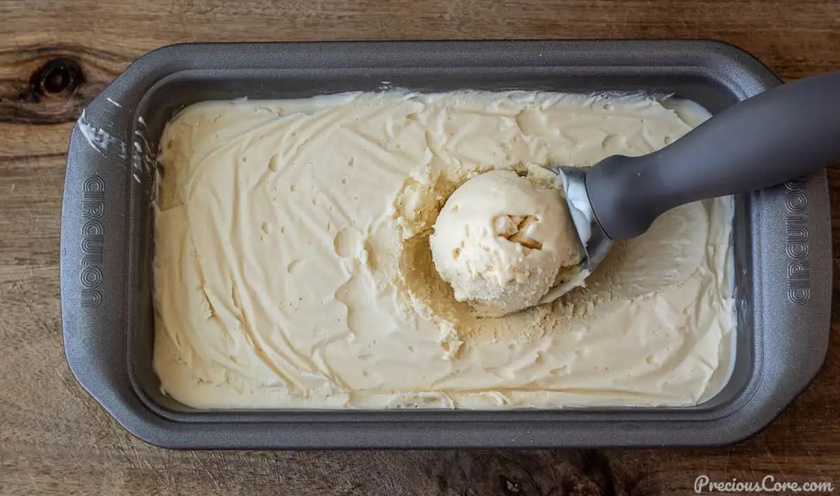 homemade vanilla ice cream in a loaf pan