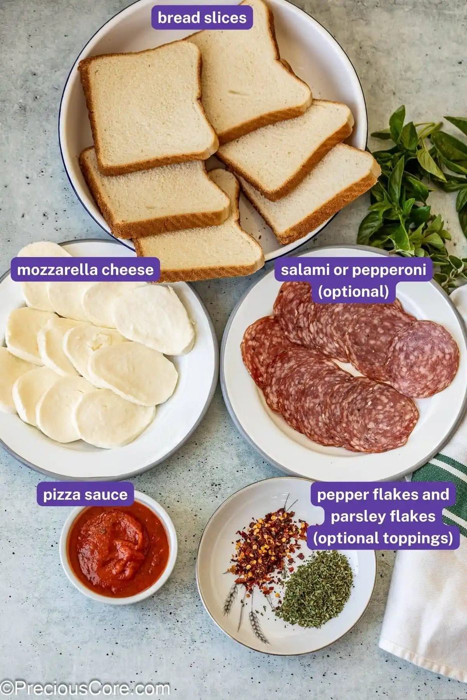 Ingredients for pizza toast.