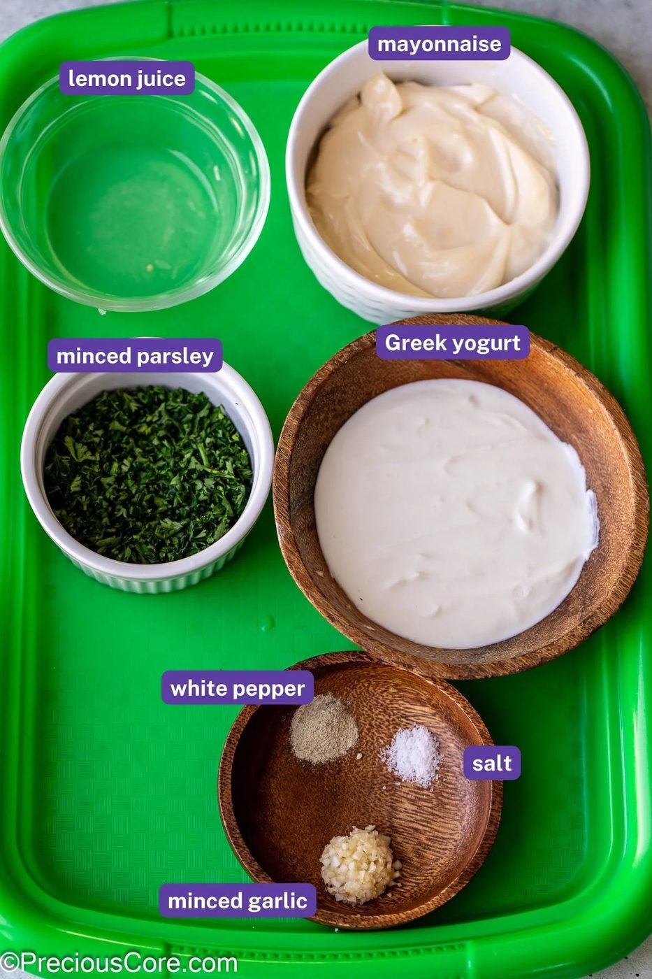 Ingredients needed for shawarma sauce.