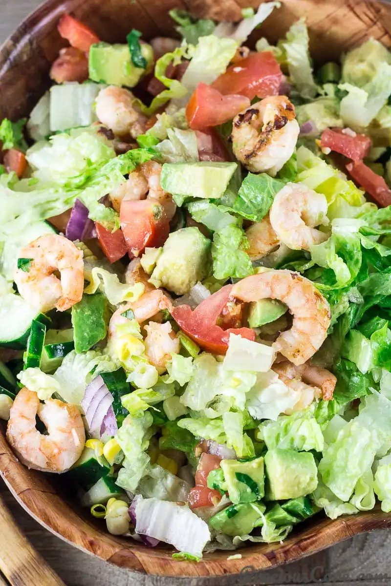 Satisfying Shrimp Avocado Tomato Salad.