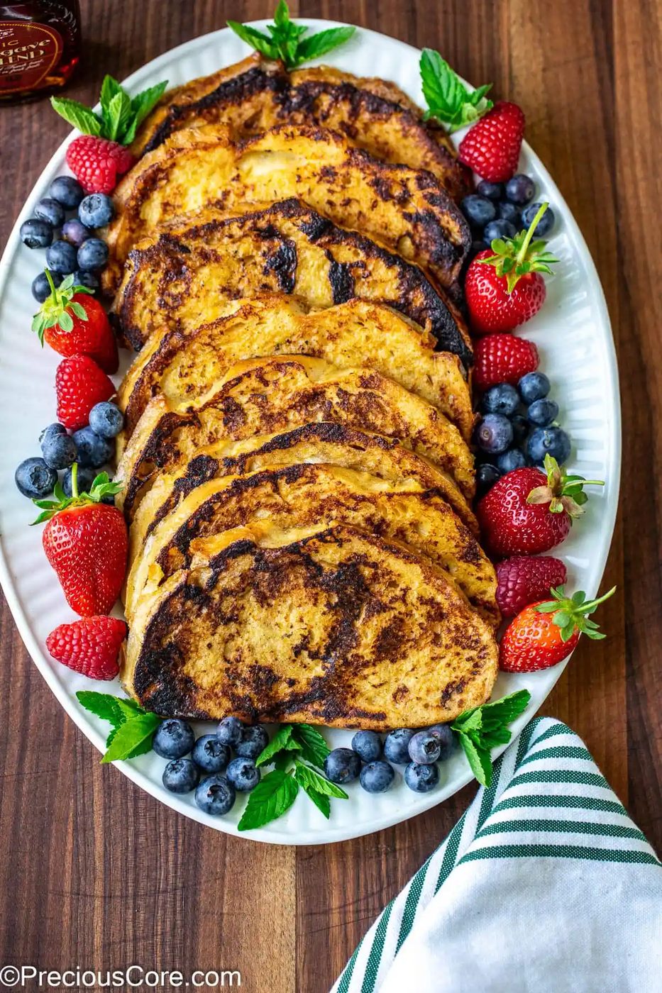 French toast slices on a serving plate.