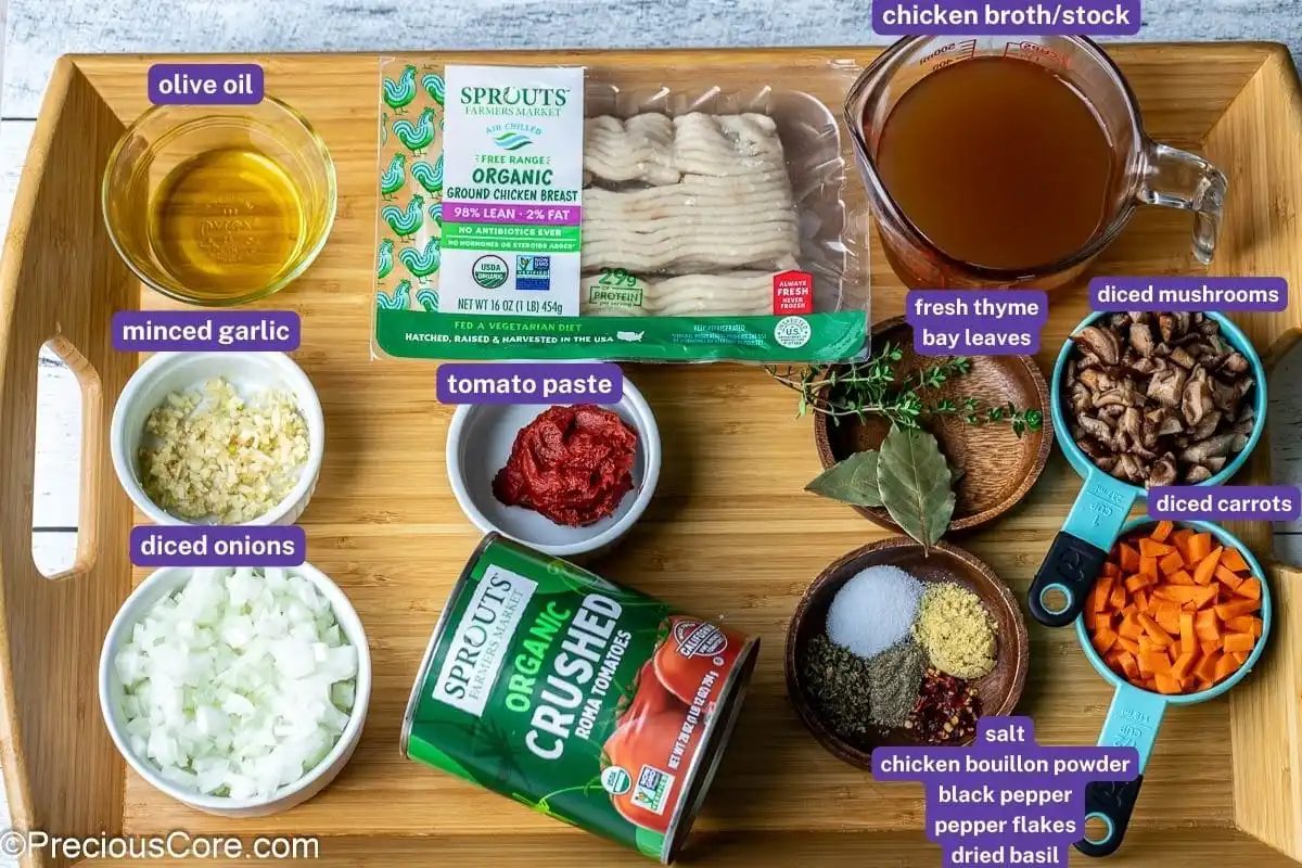 Ingredients for Spaghetti Bolognese Chicken on a tray.