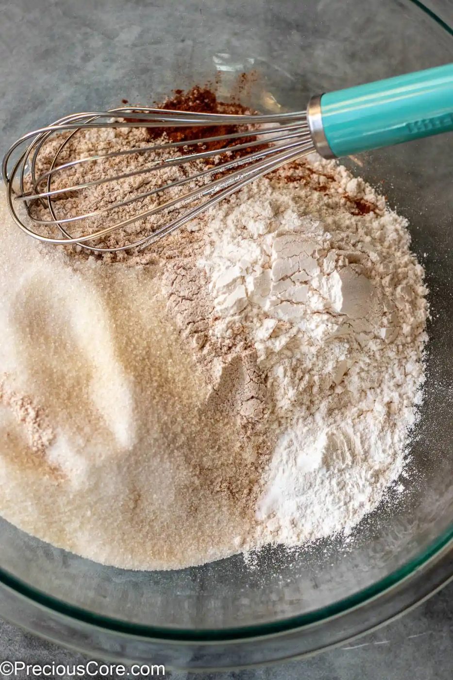 Dry ingredients for muffins in a bowl.