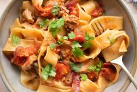 Tuna Pasta with Tomatoes, Capers, and Garlic Lemon Sauce
