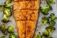 Sheet Pan Salmon with Roasted Broccoli and Lemon Garlic Sauce