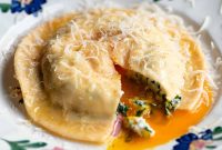 Spinach and Ricotta Ravioli with a Runny Egg Yolk Center