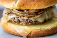 Grilled Cheddar Burger with Caramelized Onions