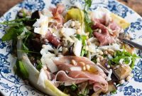 Grilled Eggplant and Farro Salad with Chicory & Prosciutto