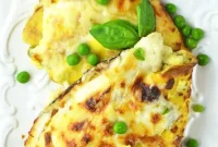 Savory Crespelle with Peas, Ham, and Fontina Cheese