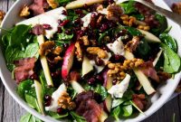 Winter Spinach Salad with Apple, Gorgonzola, and Candied Walnuts