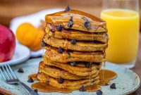Pumpkin Chocolate Chip Pancakes Recipe with Maple Syrup
