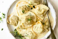 Mushroom Ravioli in Velvety Parmesan Cream Sauce