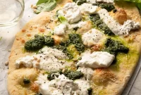 Burrata Basil Pizza with Melted Mozzarella and Garlic Crust