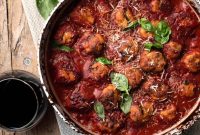 Baked Chicken Meatballs in Slow-Simmered Tomato Sauce