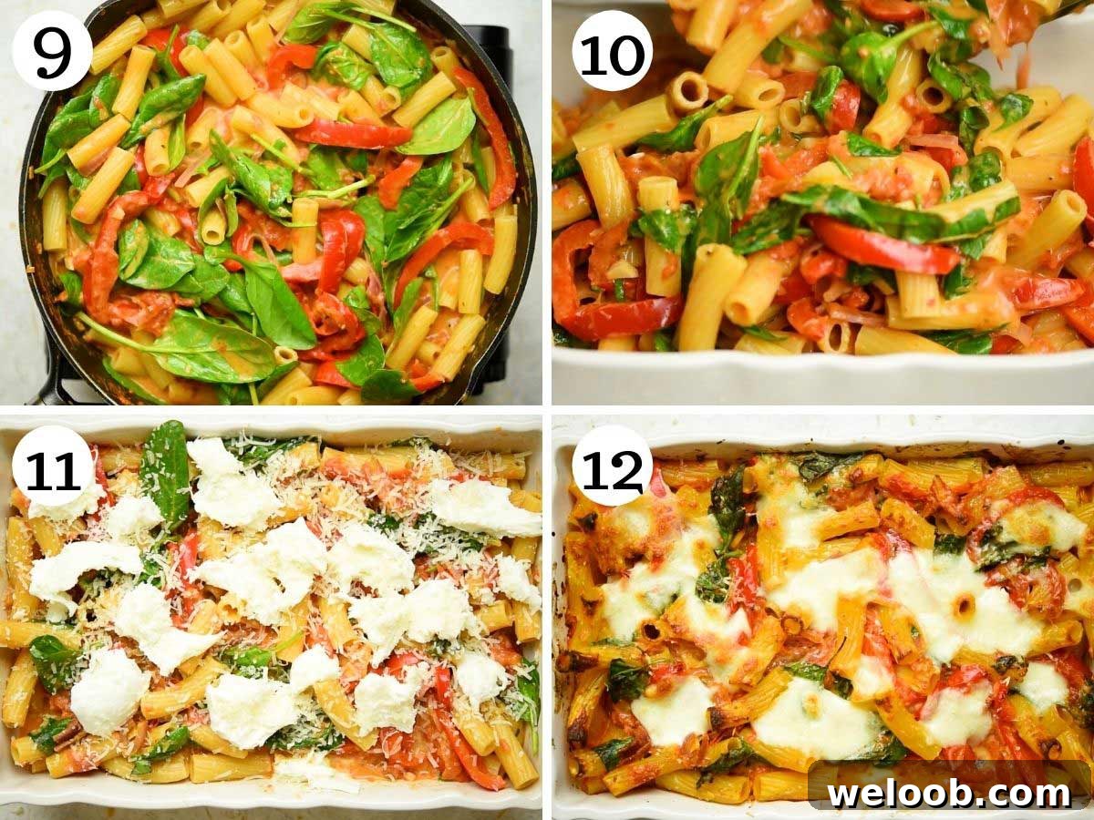 Step by step photos showing how to make vegetarian baked ziti