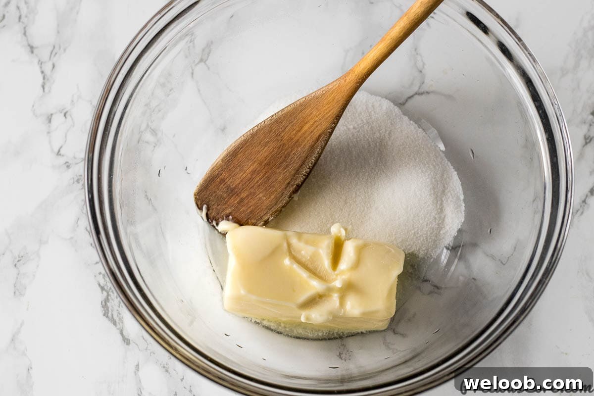 Butter and sugar for Easy Moist Banana Bread Recipe