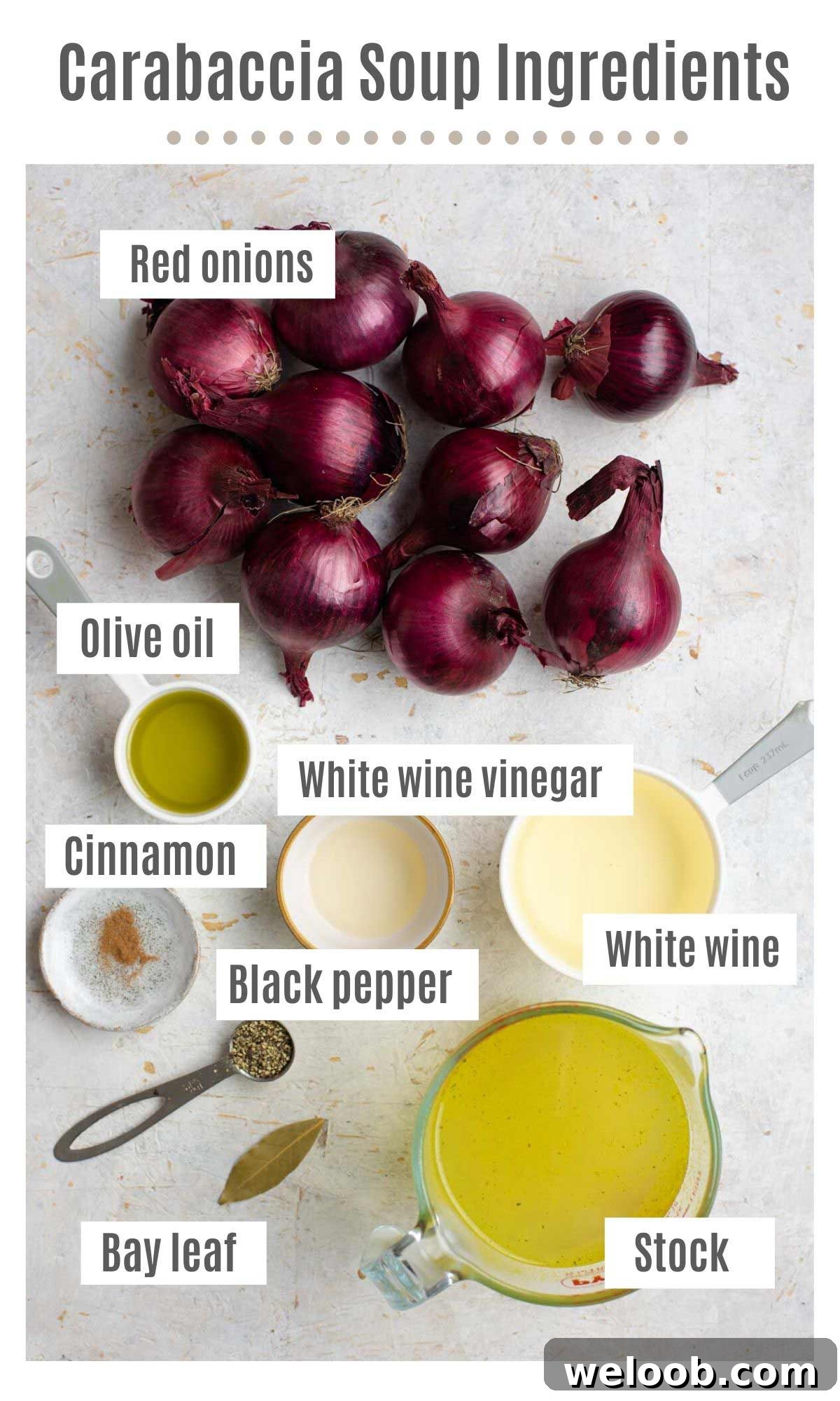 An overhead shot of all the ingredients you need to make carabaccia