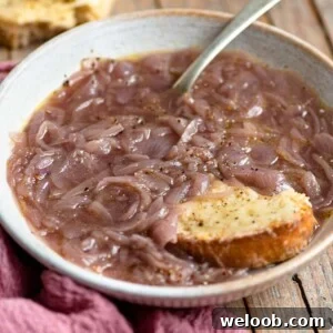 A close up of Carabaccia Tuscan onion soup in a bowl