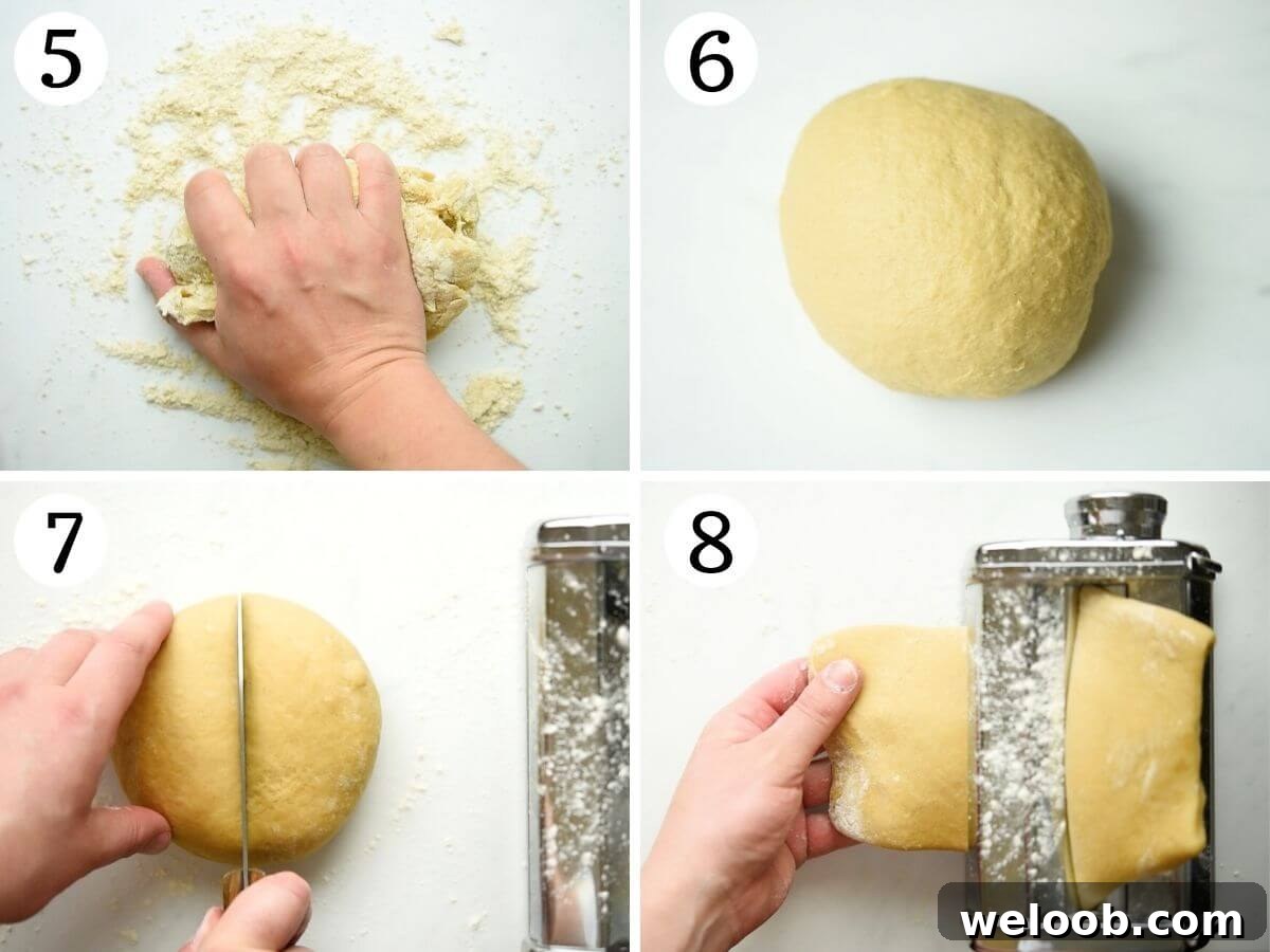 Step by step photos showing how to knead cannoli dough