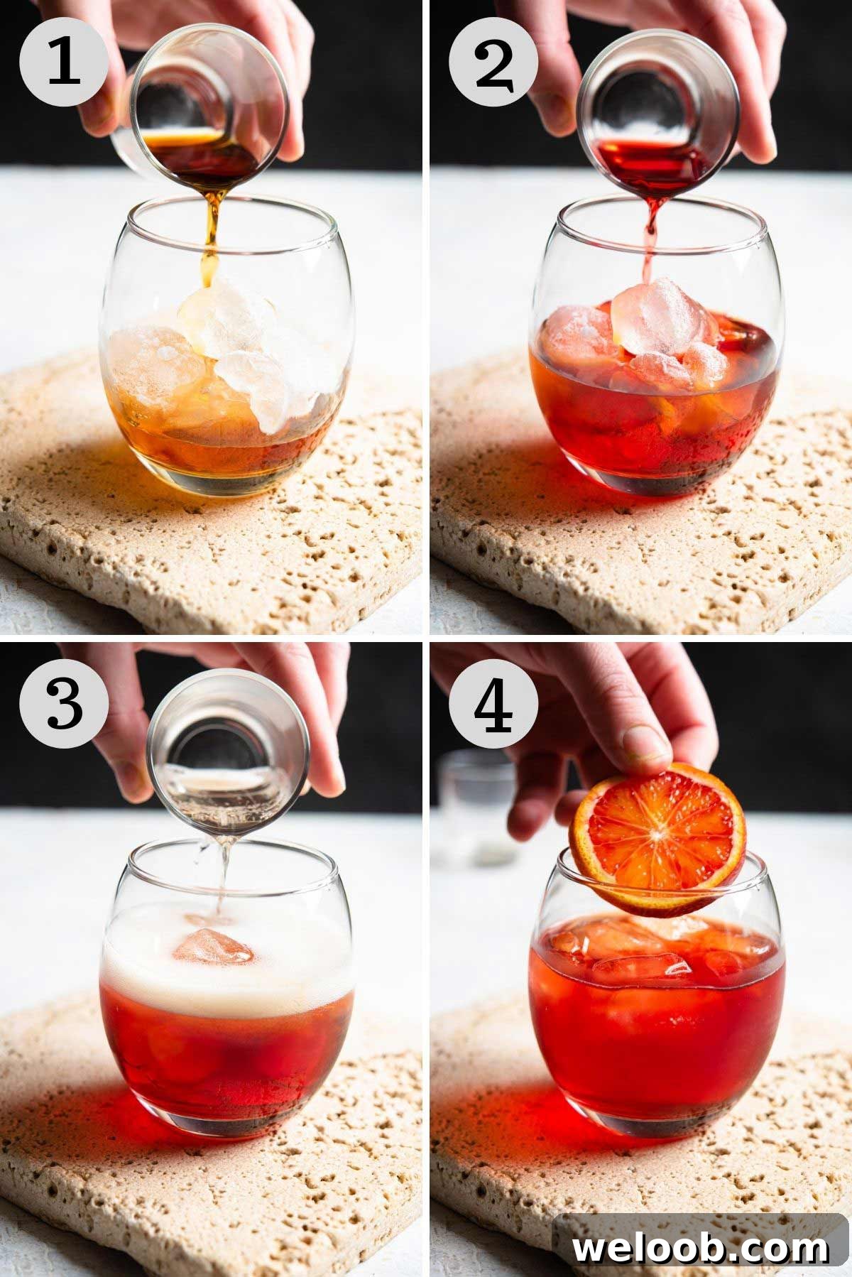 Negroni Sbagliato Cocktail Recipe and Guide 4 Step by step photos showing how to make a negroni sbagliato