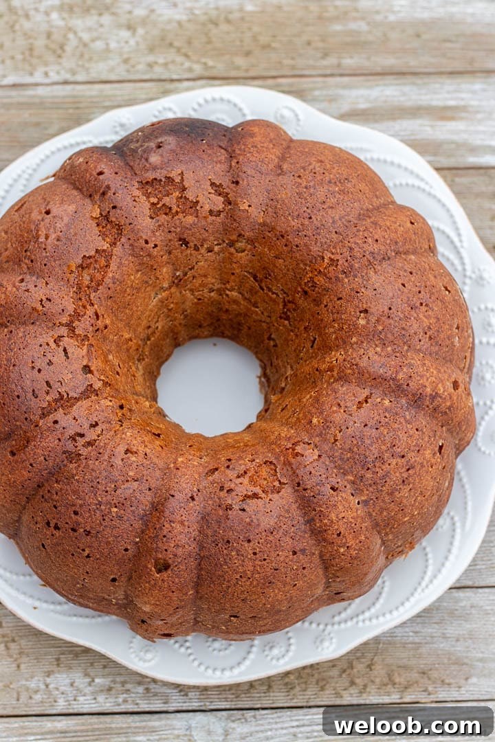 Banana cake baked in a bundt pan.