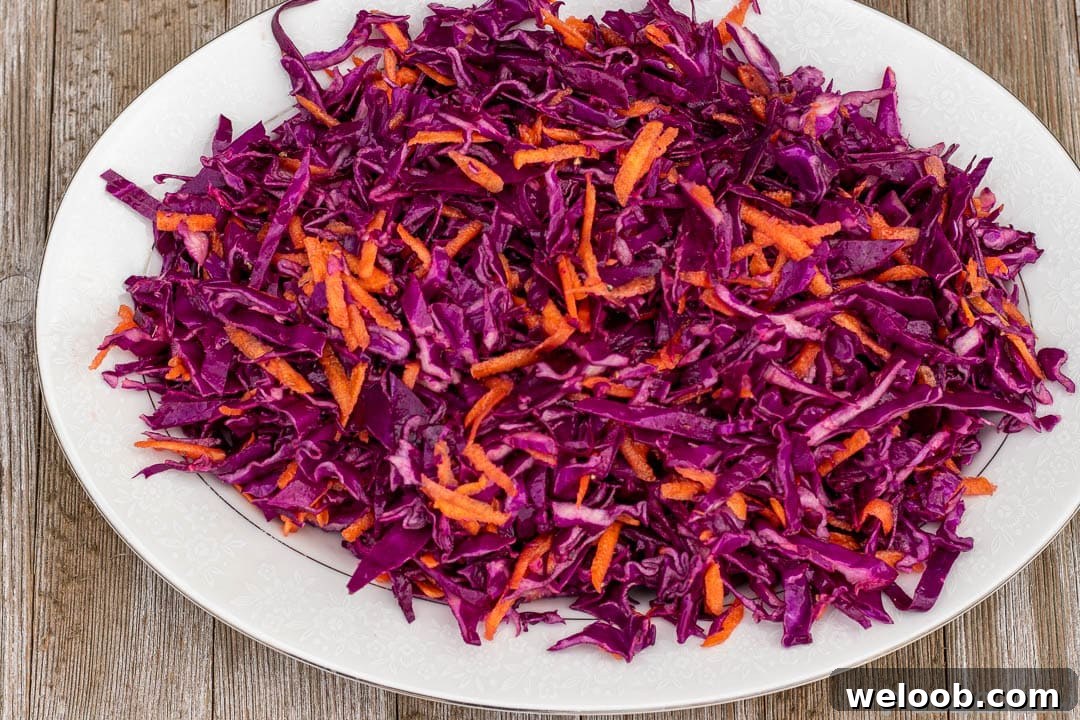 Cabbage slaw on a serving platter