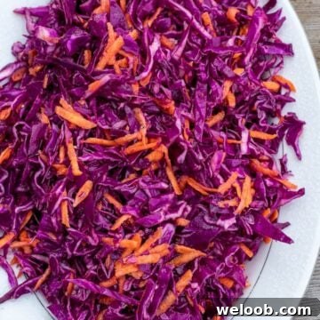 red cabbage slaw on a platter