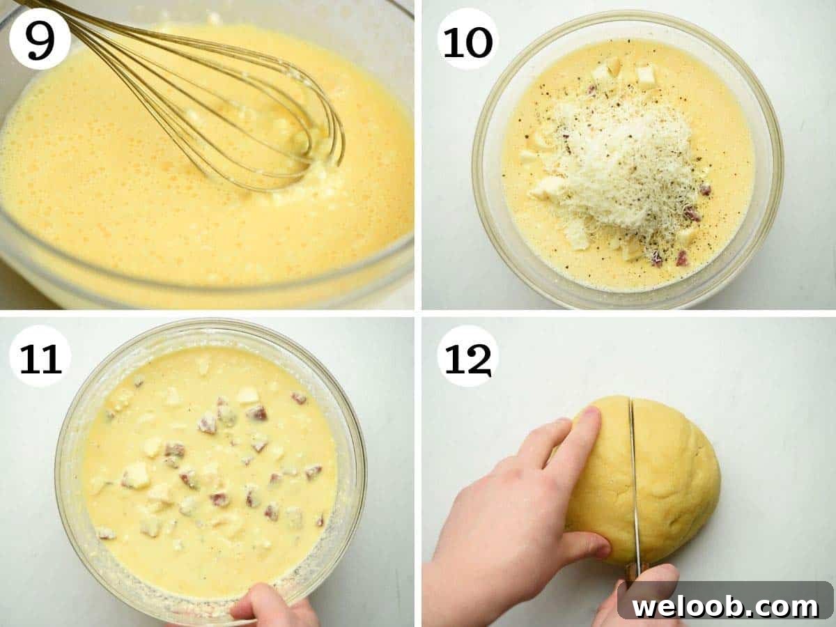 Step by step photos showing how to prepare the filling for pizza rustica