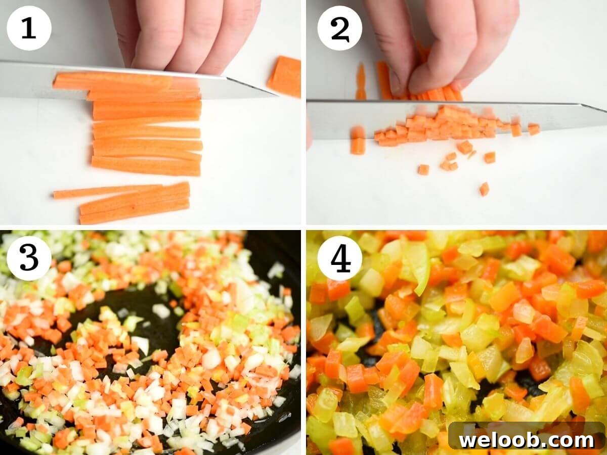 Step by step photos showing how to make Italian soffritto