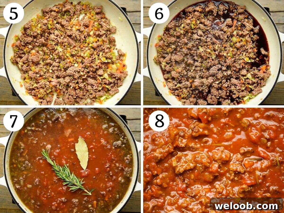 Step by step photos showing how to make lamb ragu