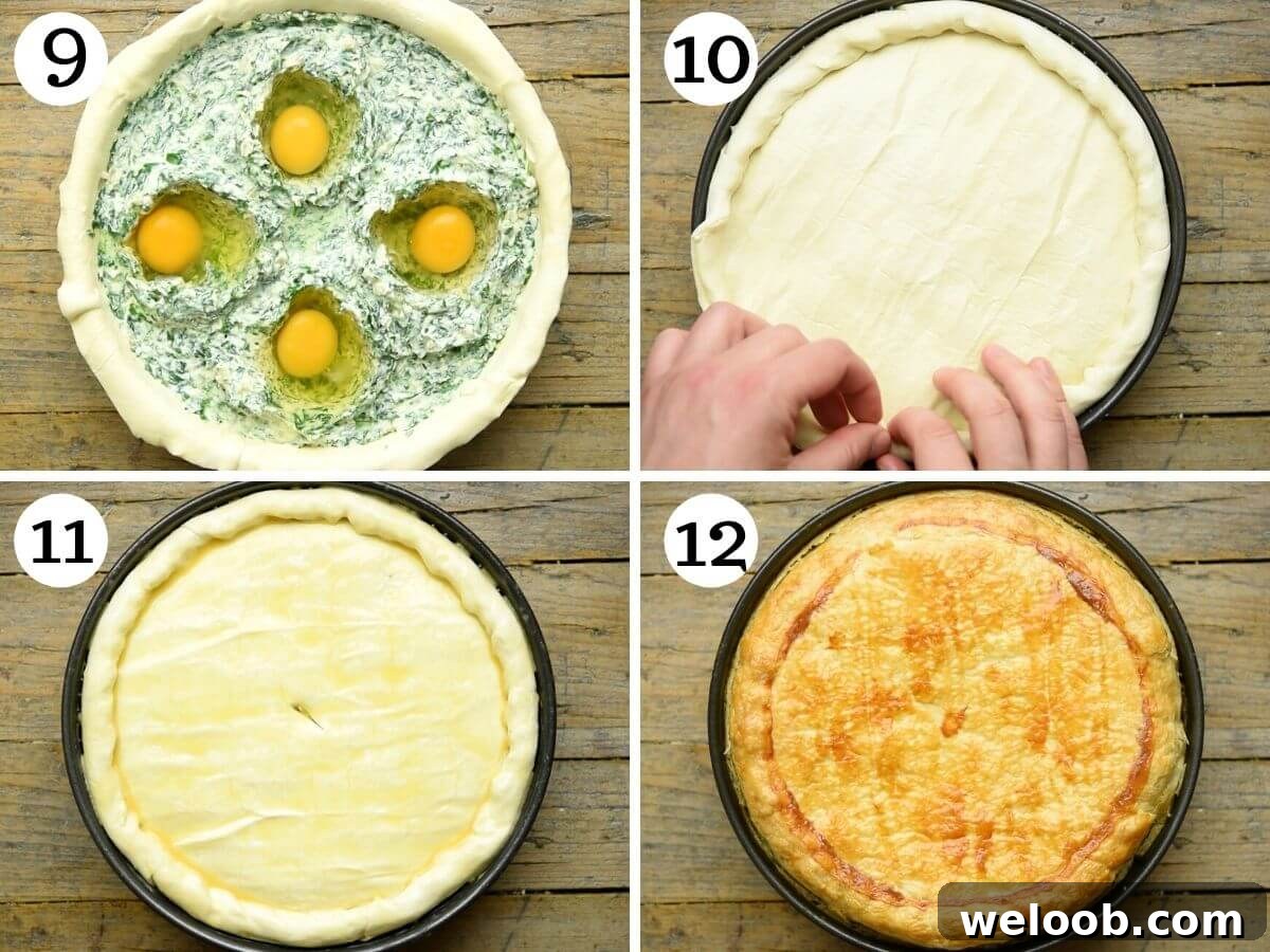 Step by step photos showing how to finish preparing Torta Pasqualina