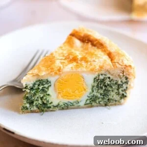 A close up of a slice of Torta Pasqualina