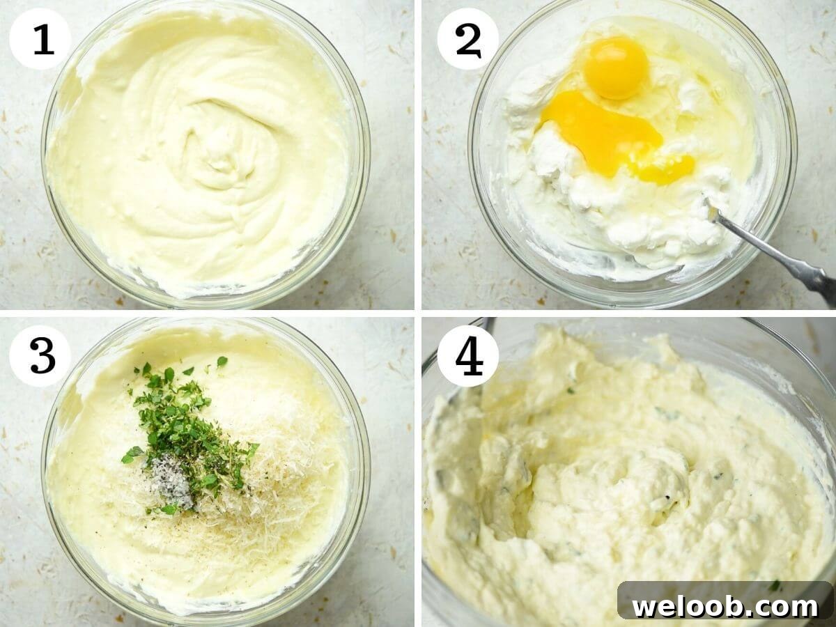 Step by step photos showing how to make baked ricotta