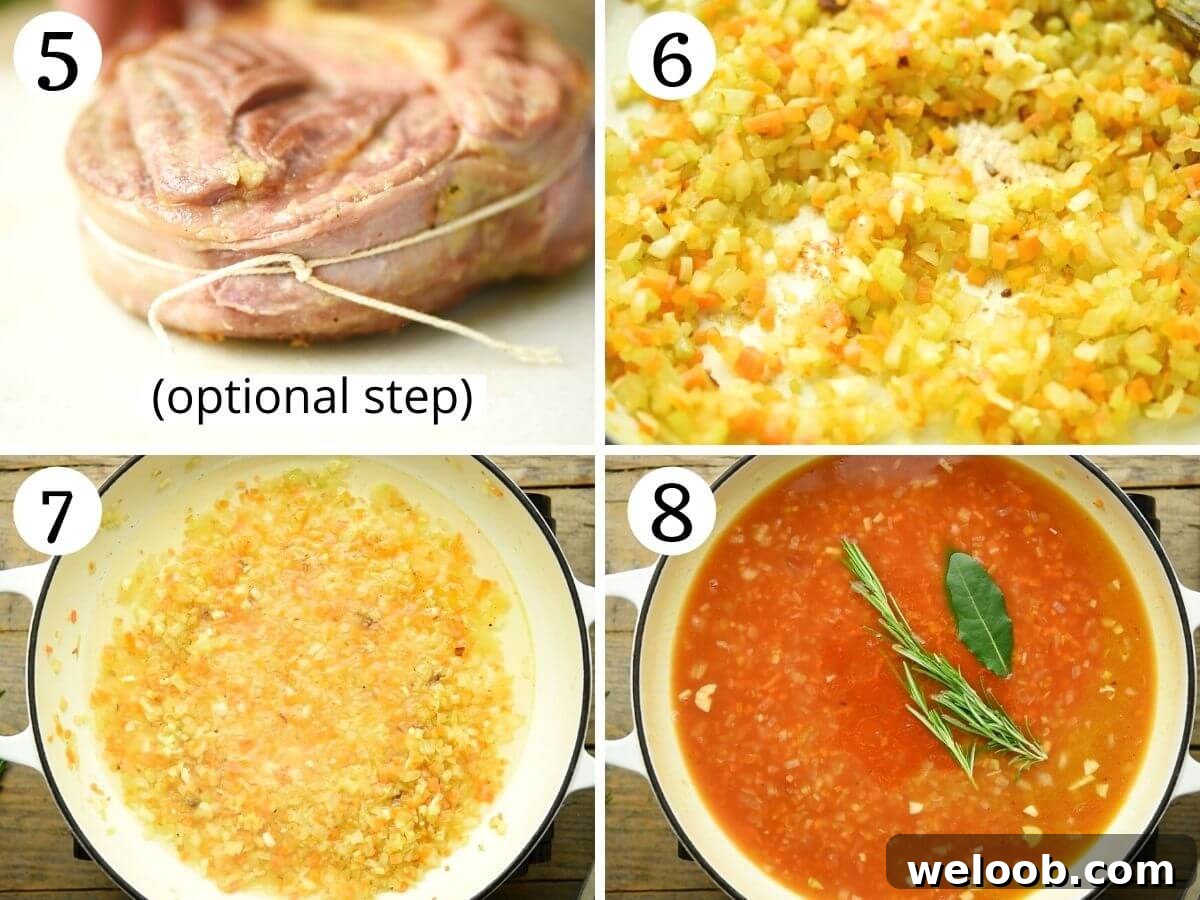 Step by step photos showing how to make sauce for ossobuco