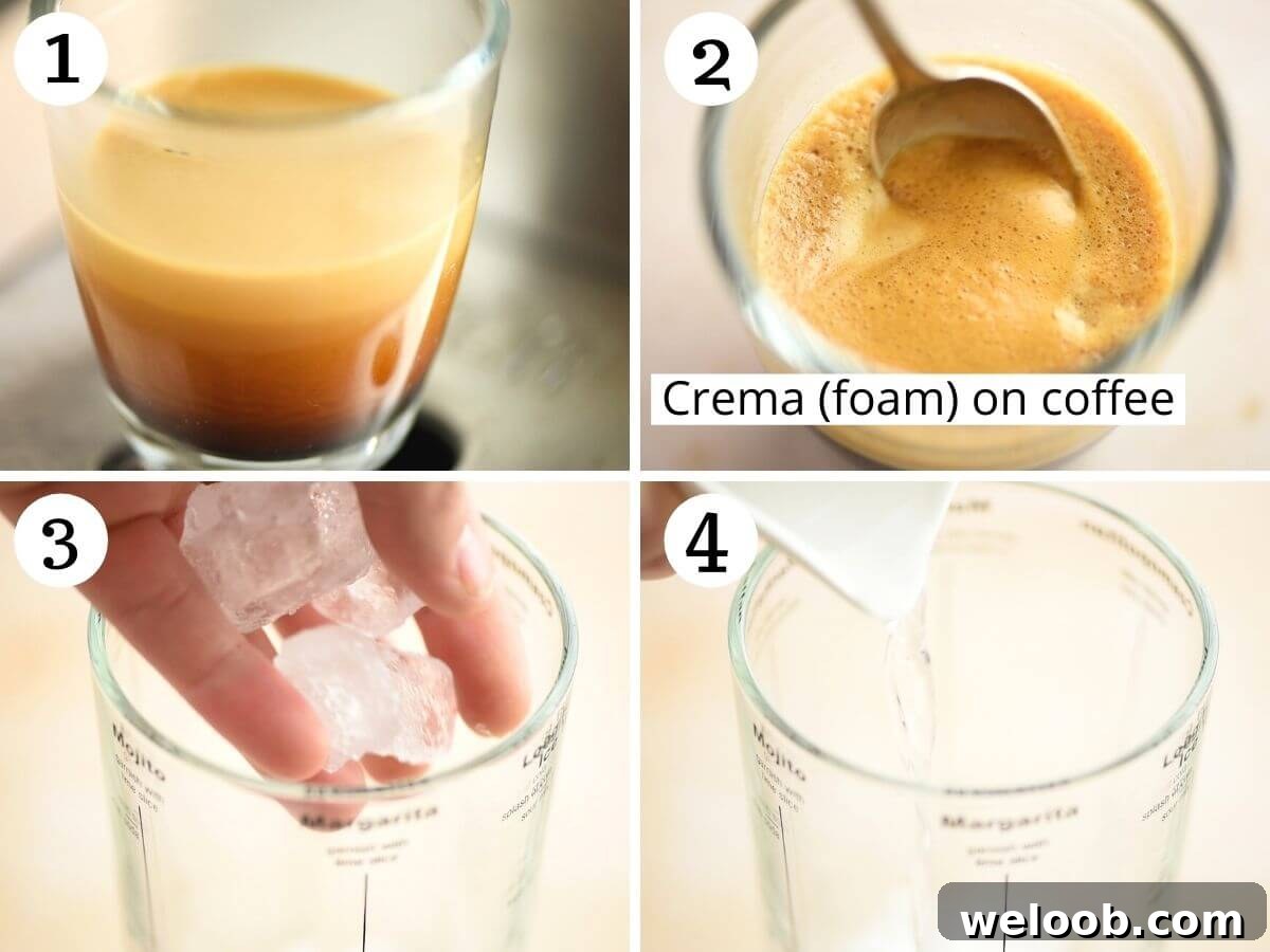 Step by step photos showing how to brew a coffee for a foamy espresso martini