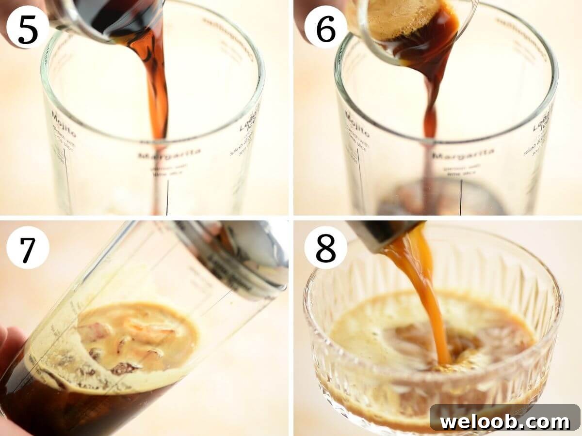 Step by step photos showing how to make and pour and espresso martini