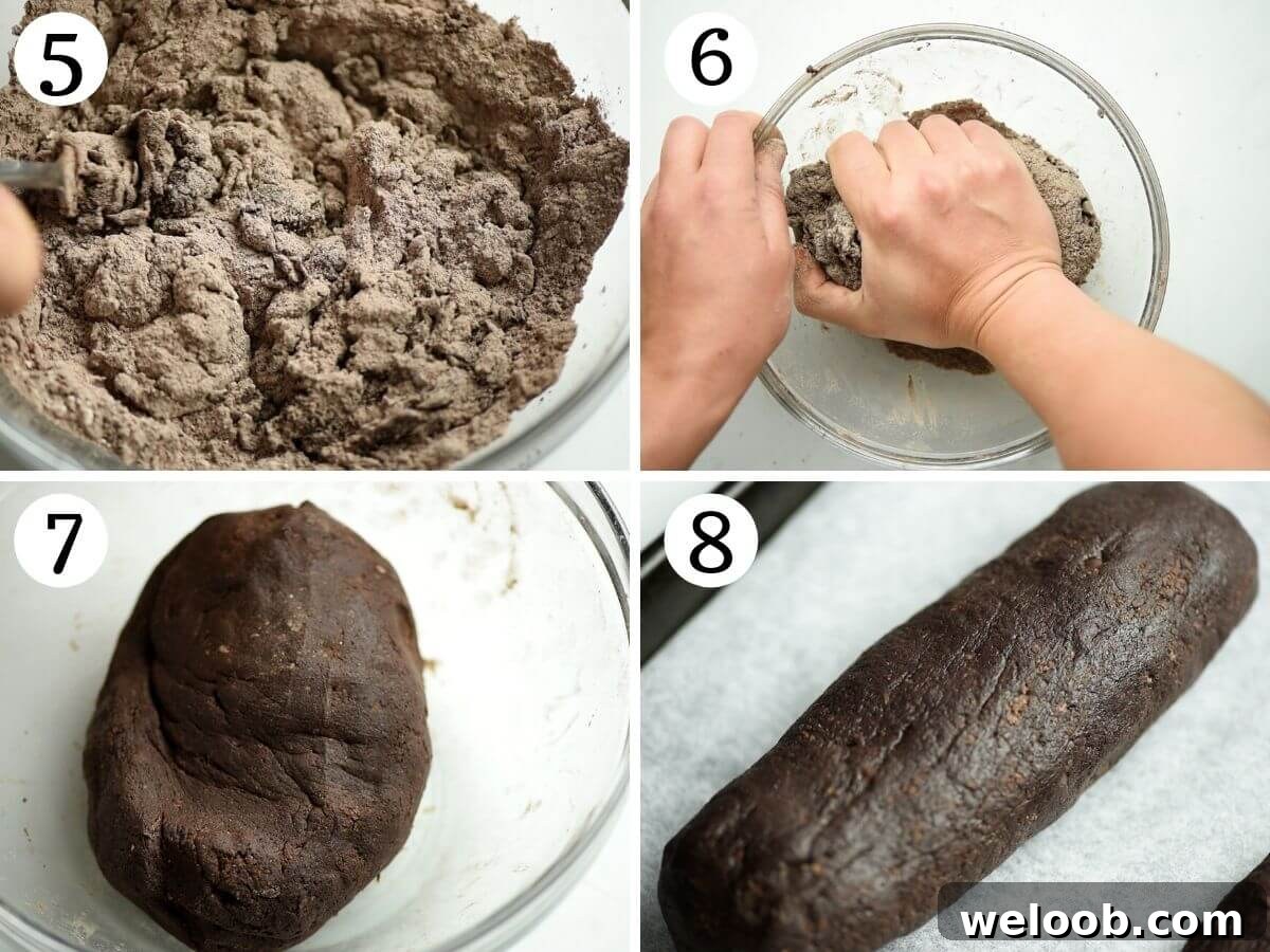 Step by step photos showing how to knead biscotti dough