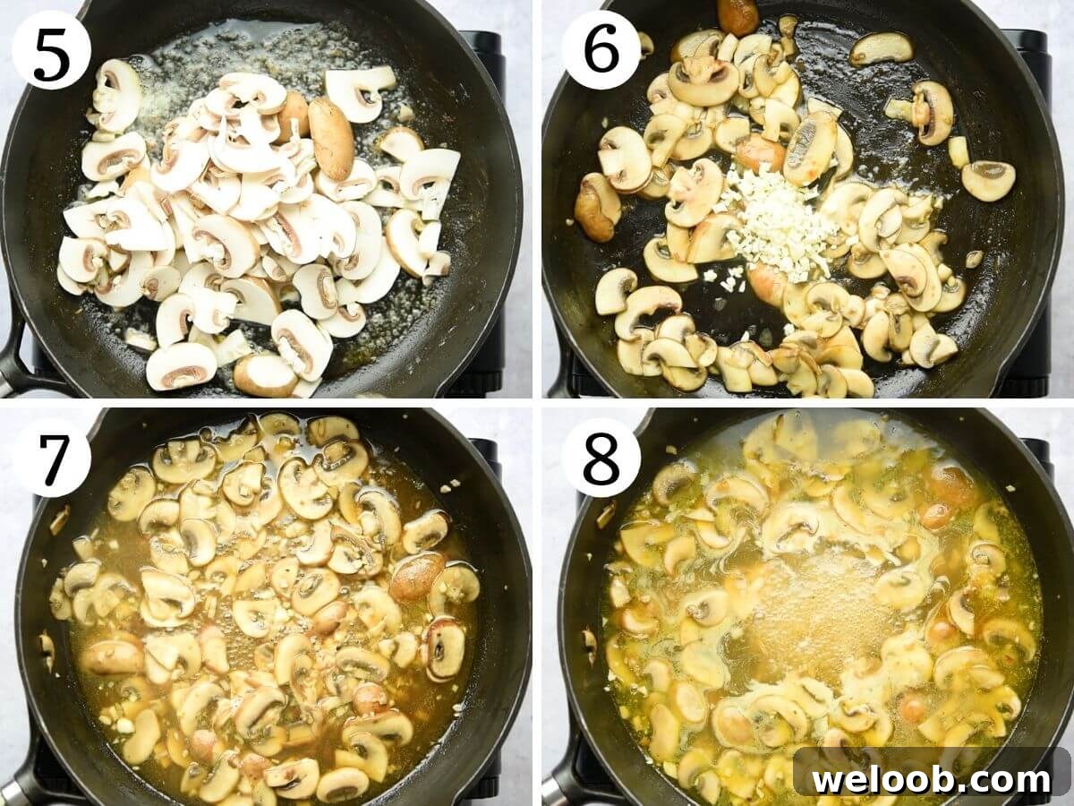 Step by step photos showing how to make veal marsala sauce with mushrooms