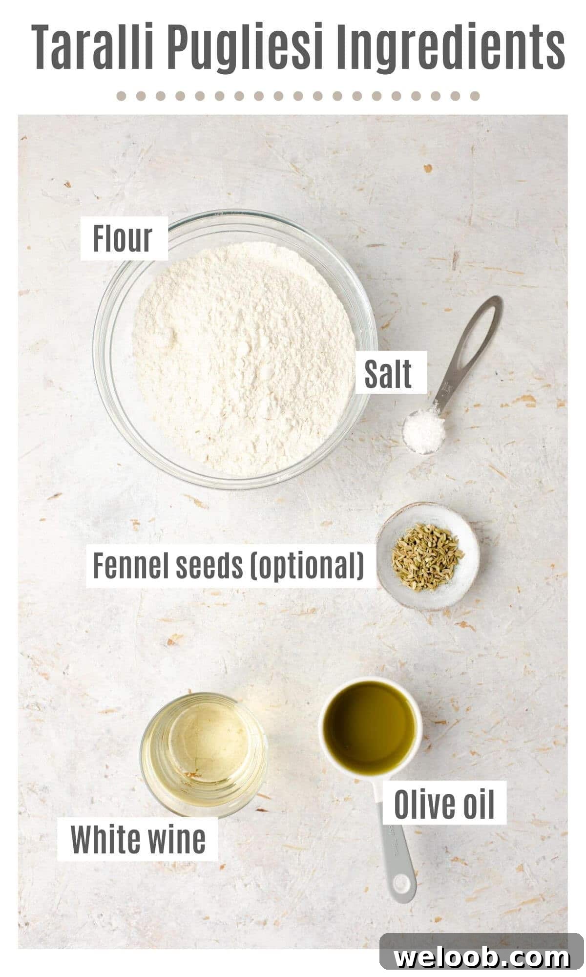An overhead shot of all the ingredients you need to make Taralli