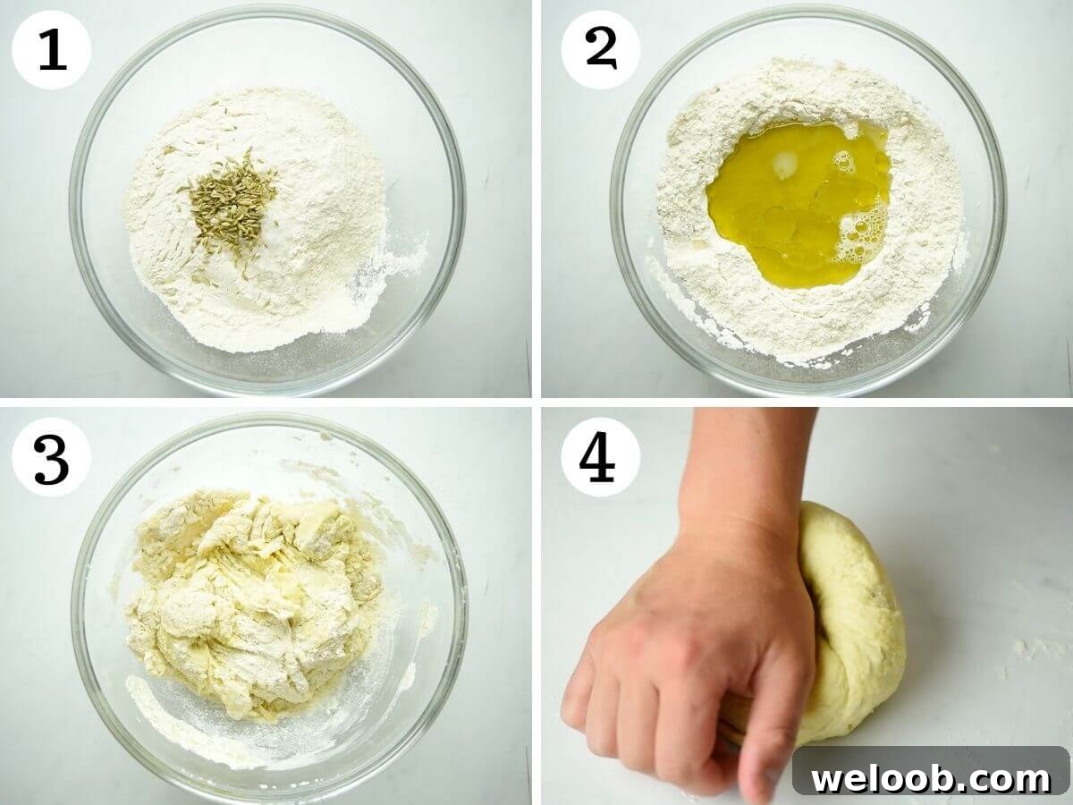 Step by step photos showing how to make taralli dough