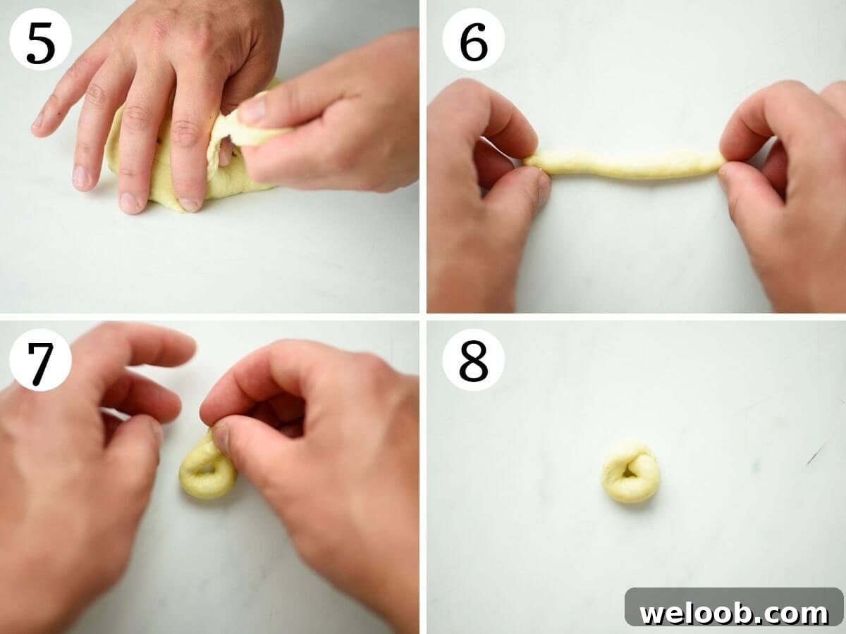 Step by step photos showing how to shape taralli into rings
