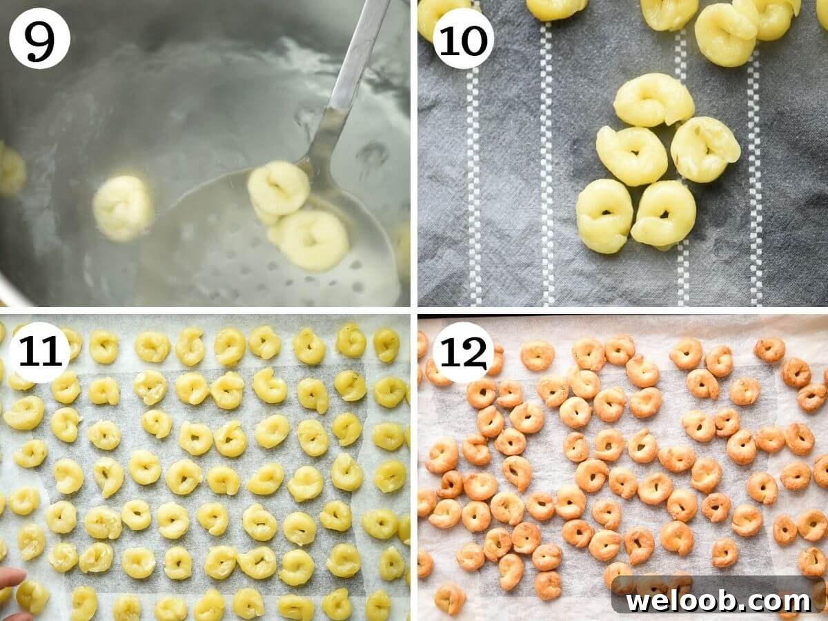 Step by step photos showing how to boil and bake taralli