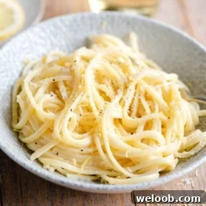 A close up of pasta al limone (lemon pasta) in a bowl