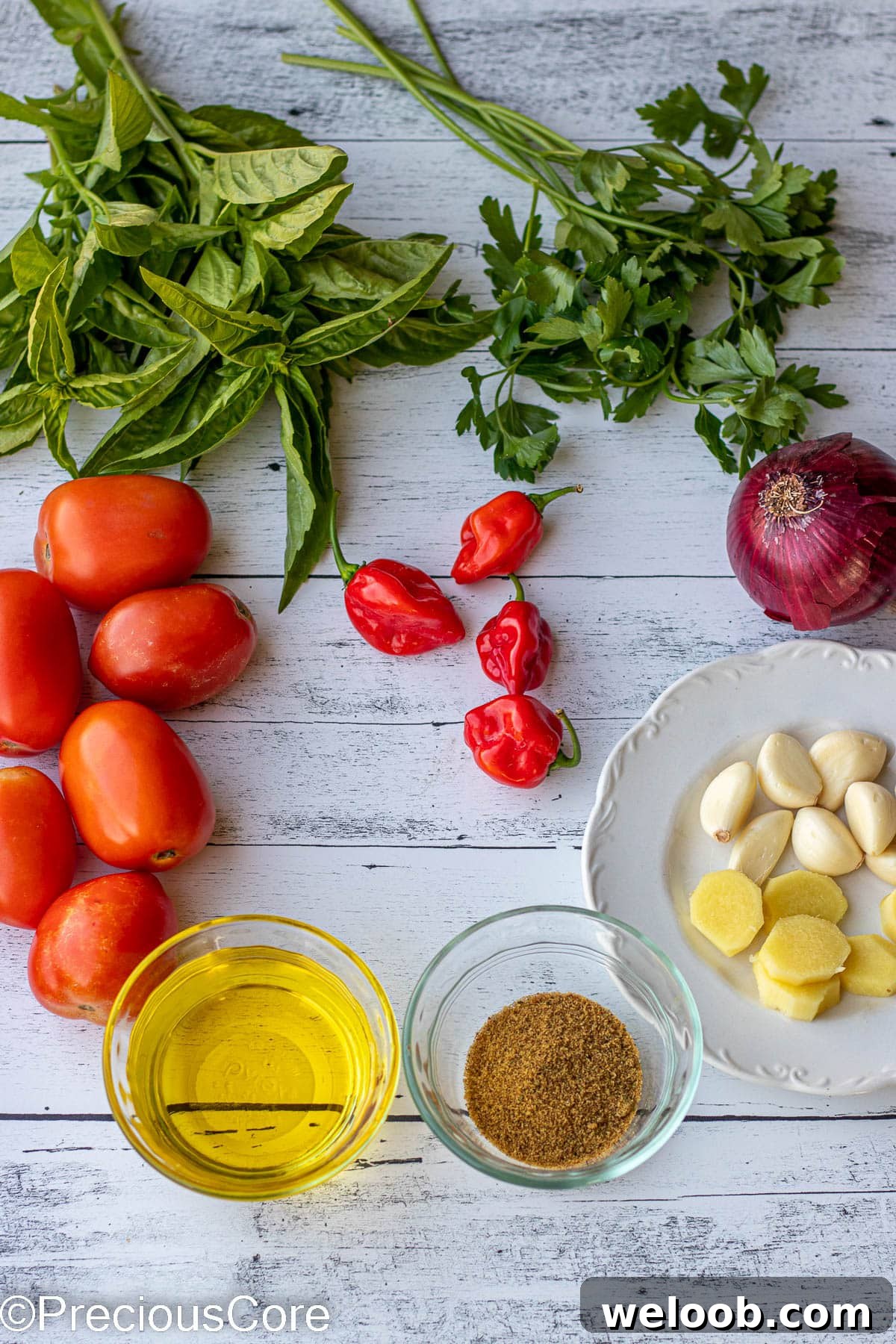 Ingredients for African pepper sauce.