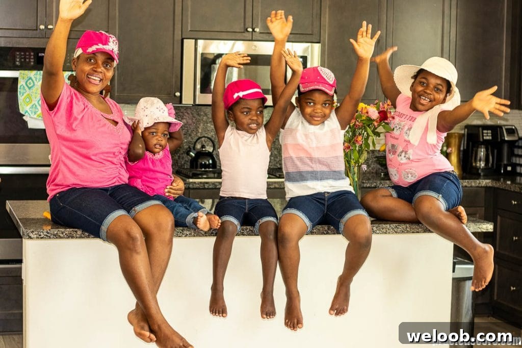 mother and 4 daughters in a kitchen