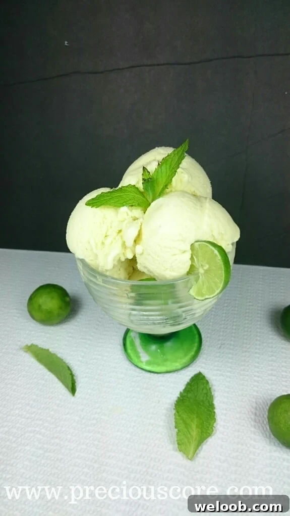 Mint ice cream in a large glass.