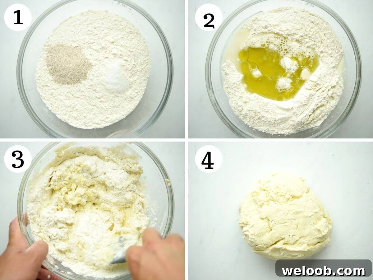 Step by step photos showing how to make focaccia dough