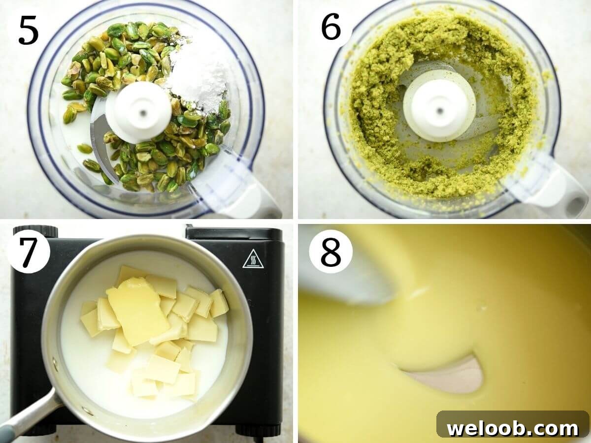 Step by step photos showing how to make pistachio cream