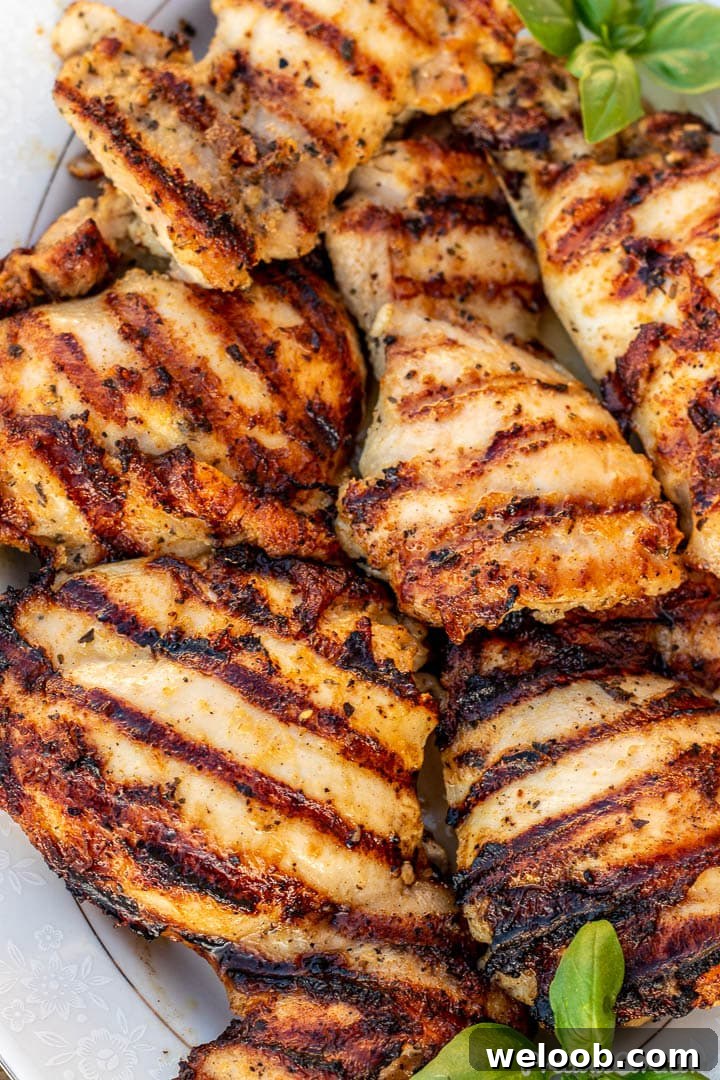 Close up of grilled chicken thighs